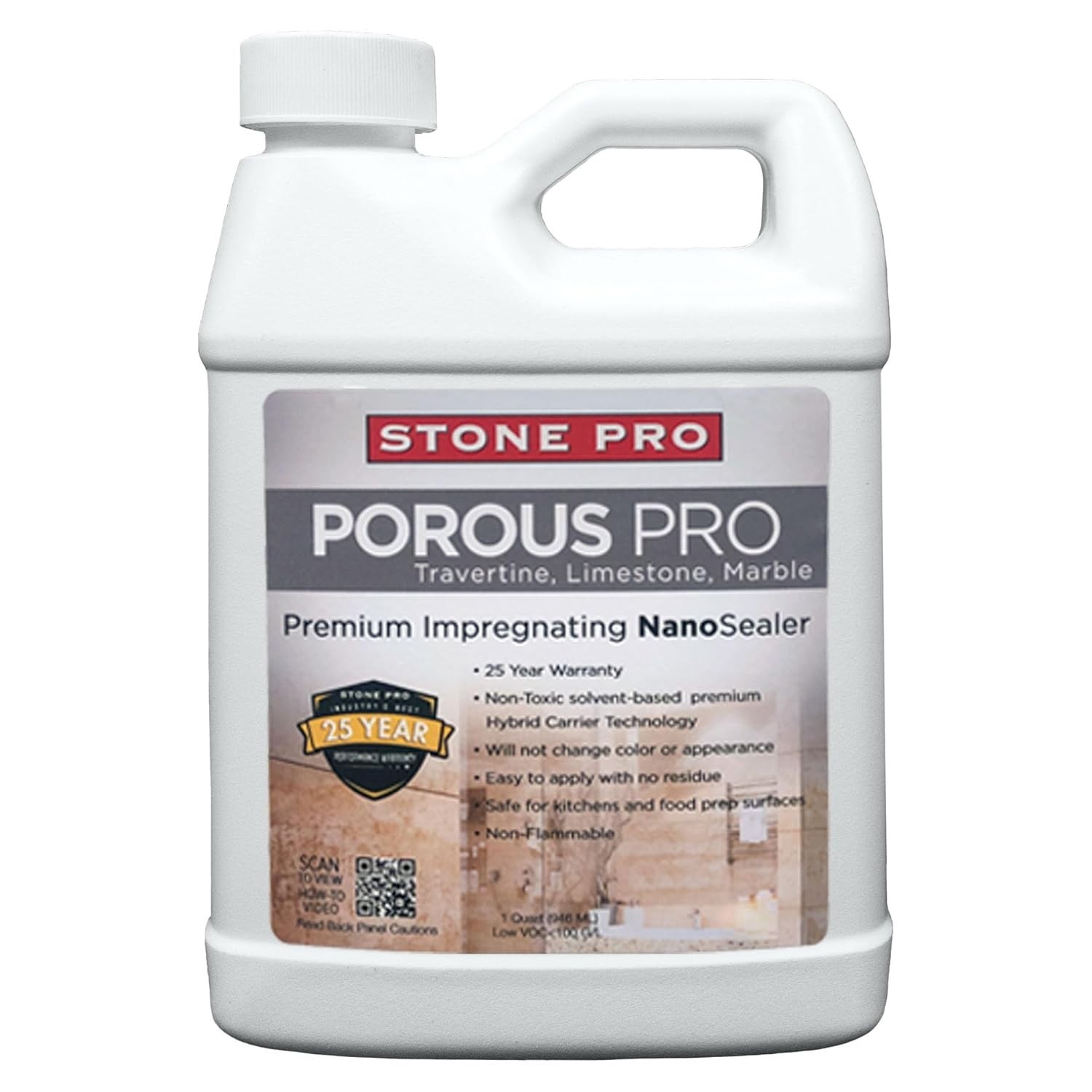 Porous Pro Sealer 1 Quart – 32 Fl Oz for Sealing Travertine, Limestone, Marbl…