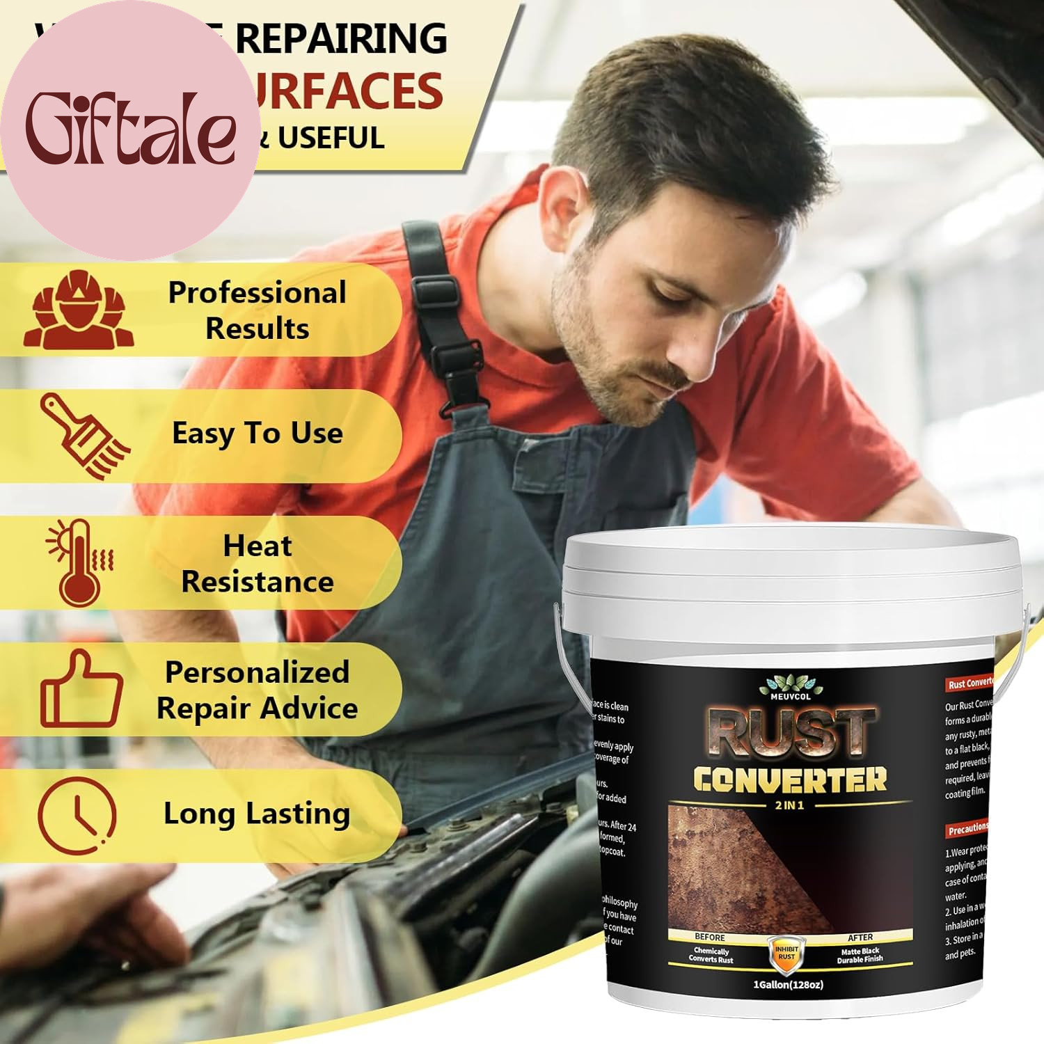 2-In-1 Rust Converter & Metal Primer – 1 Gallon Black Rust Paint Inhibitor for M