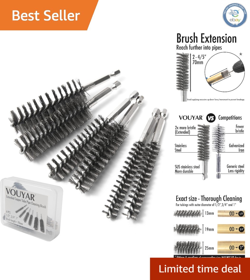 Extended Length Pipe Cleaner Brushes for 1/2” 3/4” 1” Tubes – Set of 6