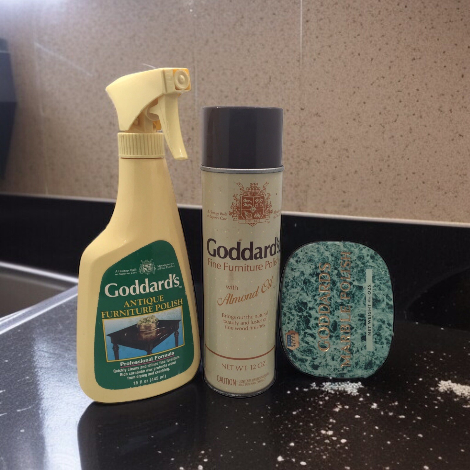 (3) Goddard’s Antique Fine Furniture Polish / Goddard’s Marble Polish ~ Trio Lot