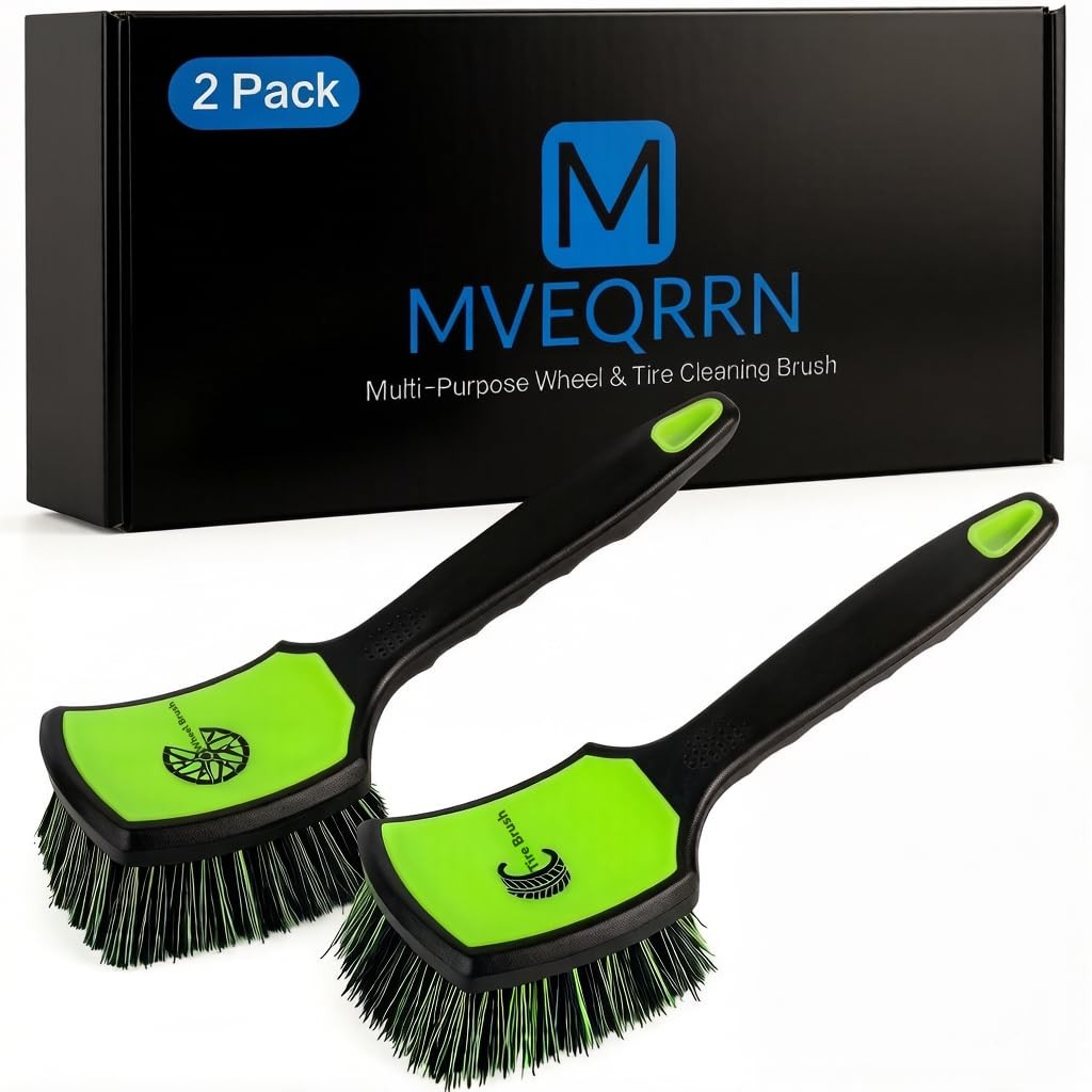 2-Pack Car Wheel & Tire Detailing Brush Set, Soft & Stiff Bristles (Green)