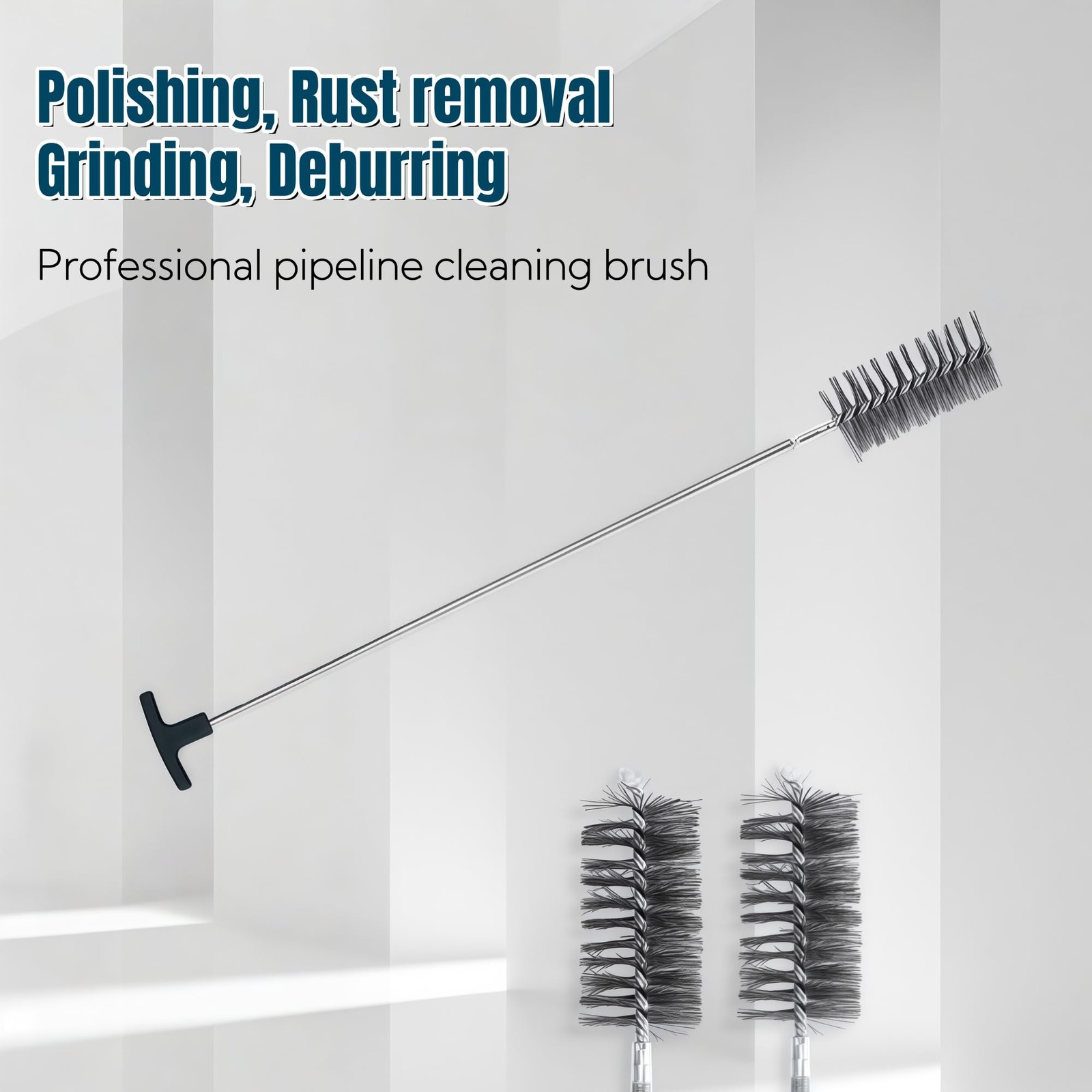 50 in Pipe Cleaning Brush Set with Stainless Steel Bristles, 5X Wire Brush wi…
