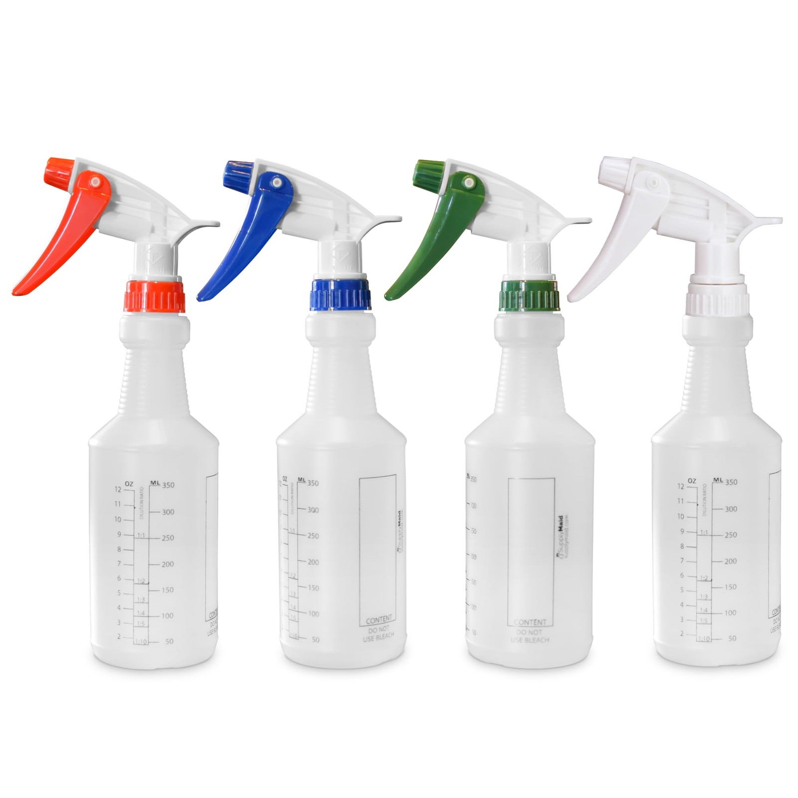 SupplyMaid Commercial-Grade 16 oz Spray Bottles with Dilution Ratios, Ounces & M
