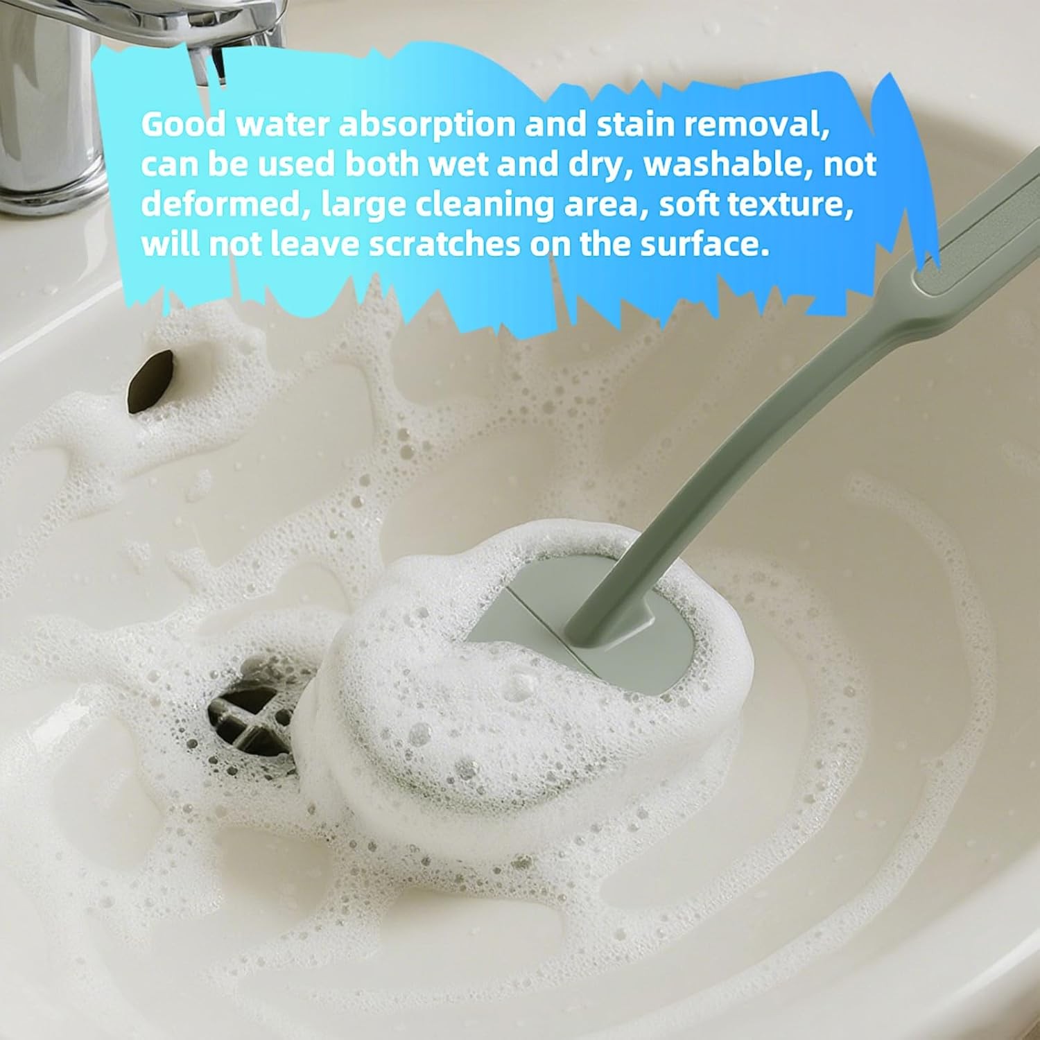 Long Handle Sponge Scrub Bathroom Brush, Sponge Cleaning Brush with Handle Large