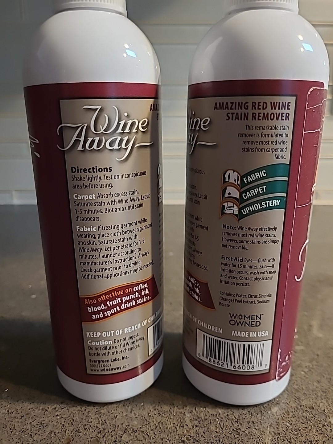 2 X Wine Away Red Wine Stain Remover 12 oz Each Coffee Blood Fruit Punch Ink