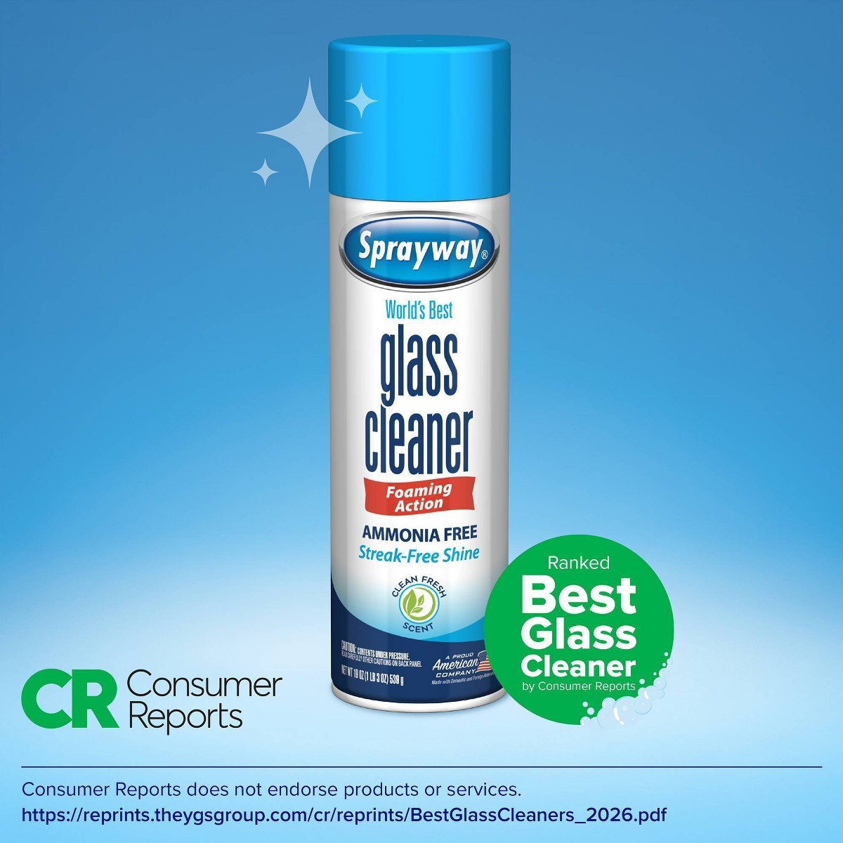 Glass Cleaner Ammonia Free Aerosol-19oz:Fresh Scent,Windows&Mirrors, Streak-Free
