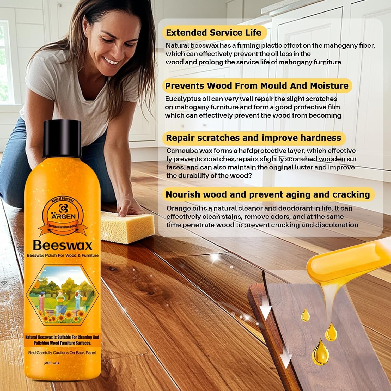 Beeswax Furniture Polish – Restore Shine & Protect Wood Finish – 300ML