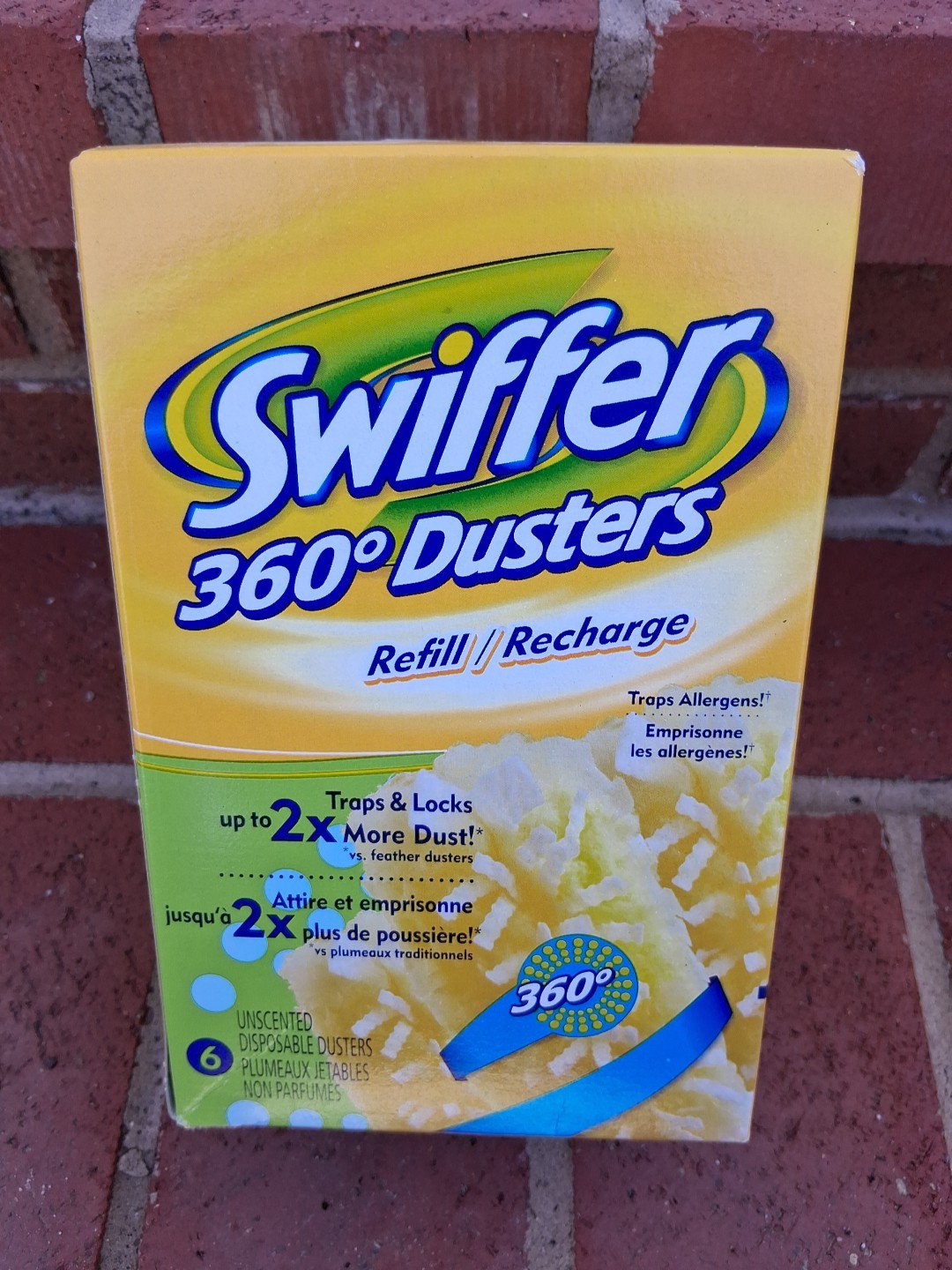 6 Refills Swiffer 360 Dusters 2-Sided Trap + Lock Yellow/White New Strips NOS