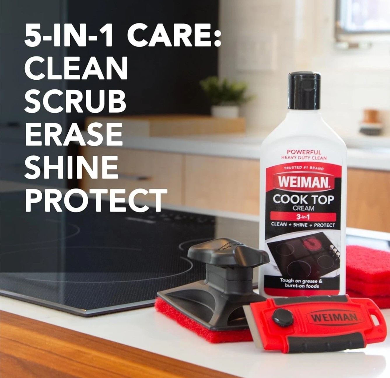 Weiman Cook Top Kit 5 In 1 Glass Stove Cleaner Scraper Clean Shine Scrub Erase