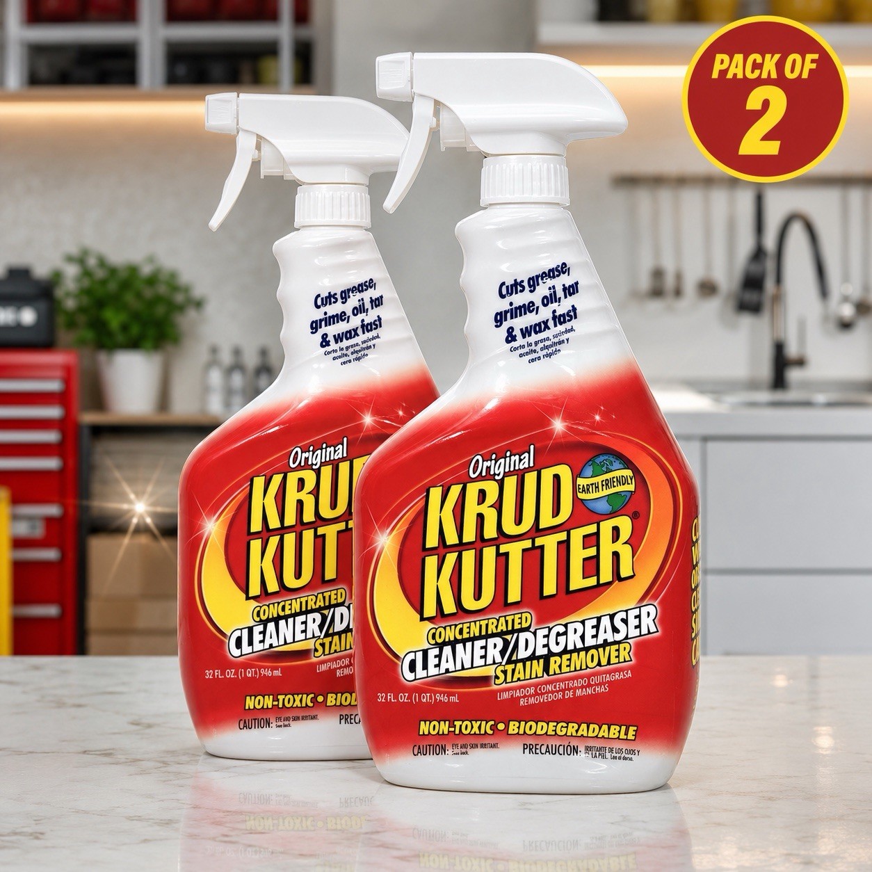 Krud Kutter KK32 Cleaner Degreaser Stain Remover 32 oz Spray – Pack of 2