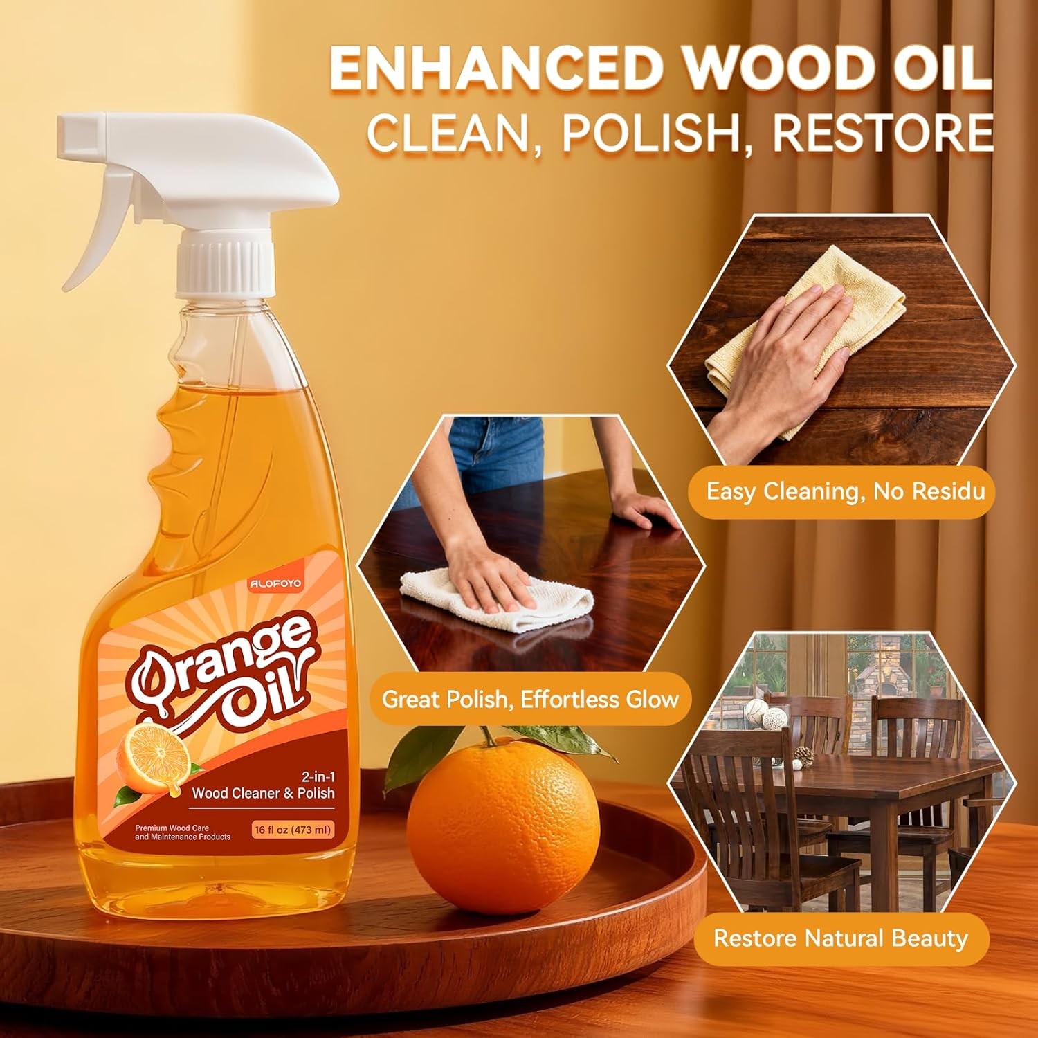 Natural Orange Oil Wood Cleaner Polish Spray – 2-Pack, 32oz Total