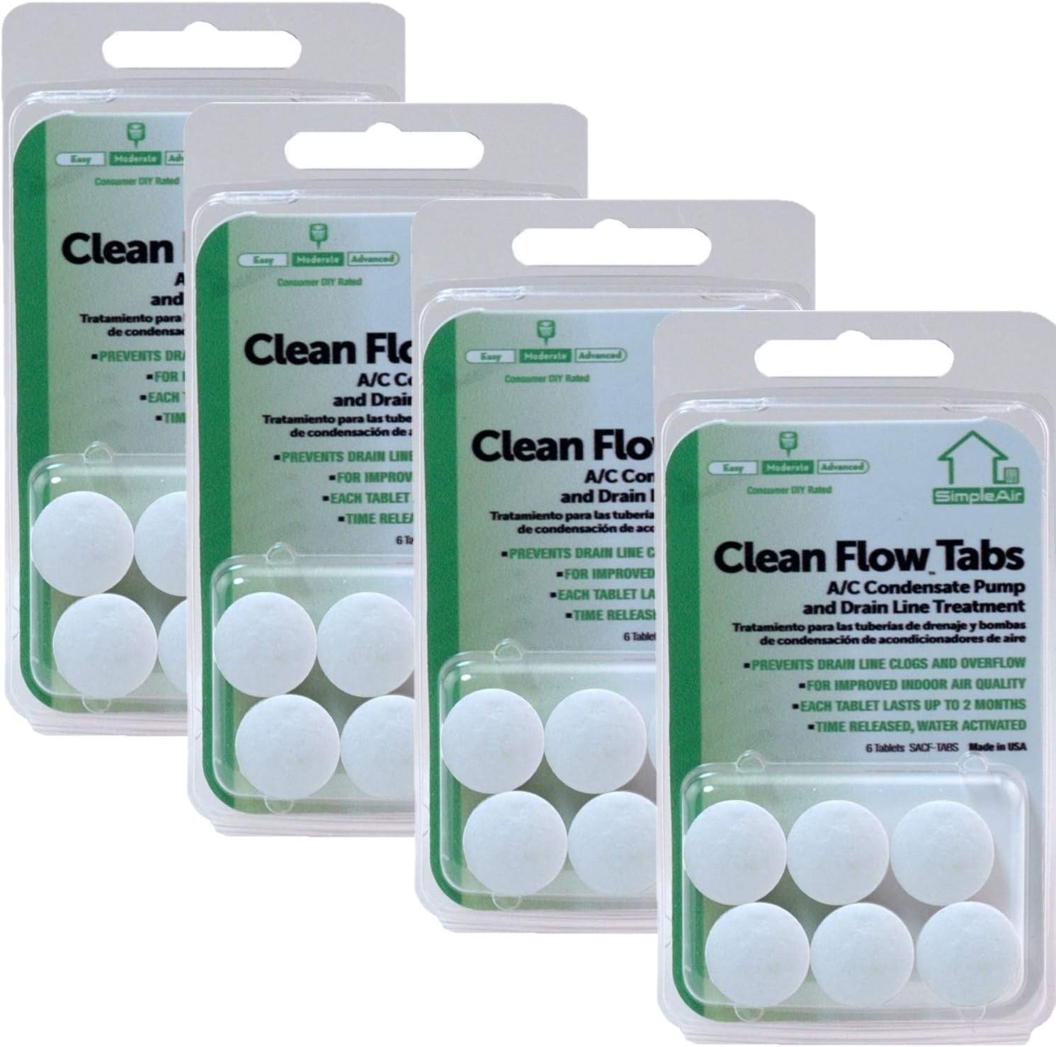 SACF Drain Line Clean Flow Tabs – Unscented, 4 Pack, 6 Count for HVAC Safety