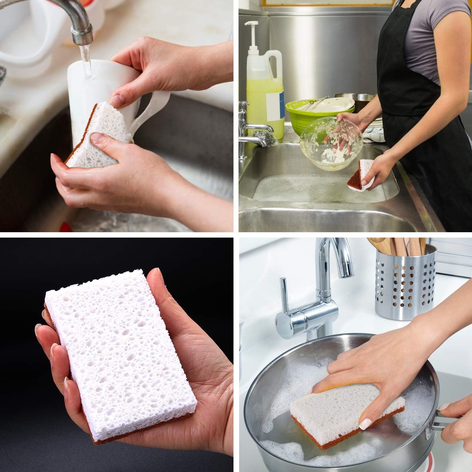 Natural Plant Based Scrub Sponge 12 Pack, Palm Fiber Scrubbing Sponge with Non