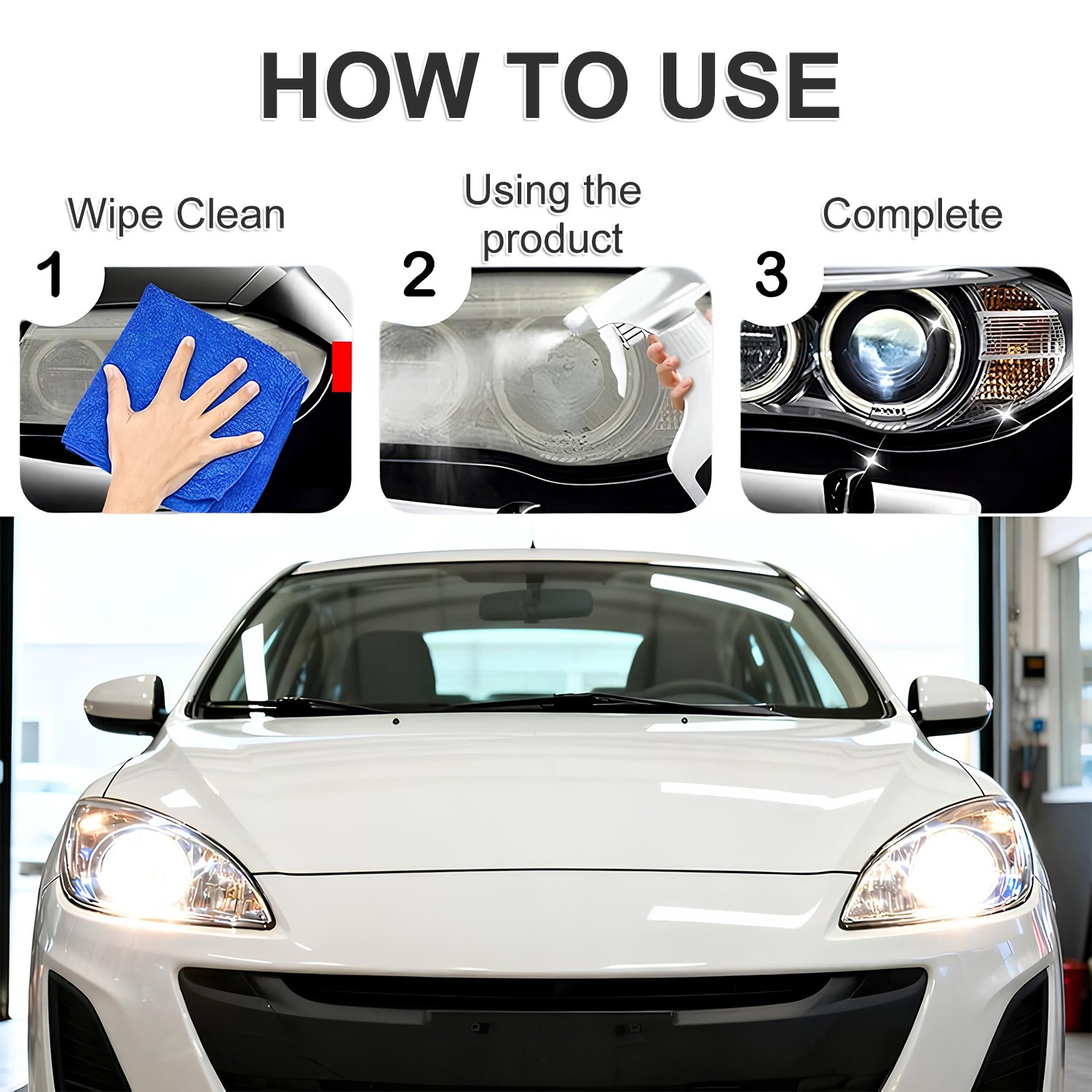 Automotive Headlamp Restoration Fluid Kit 180ml Headlight Polishing Cleaner Kit