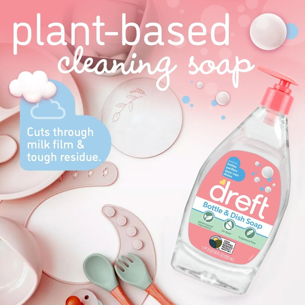 Plant-Based Liquid Dish Soap and Dishwashing Detergent for Baby Bottles