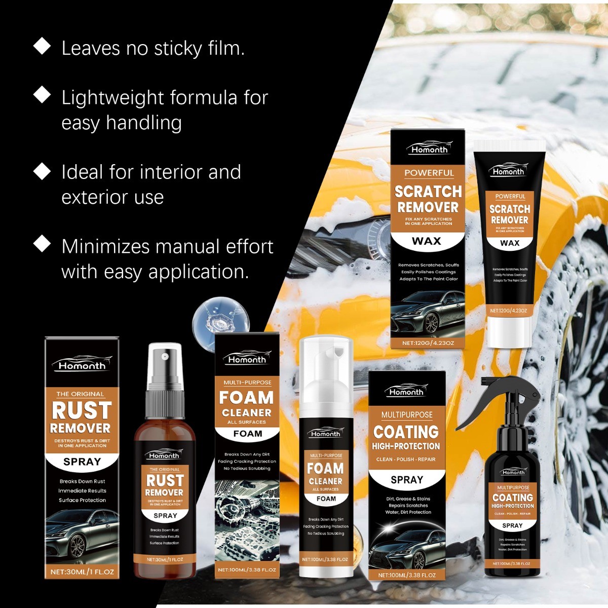 Multi-Purpose Foam Cleaner, Rust Remover & Scratch Repair for Cars, Metal