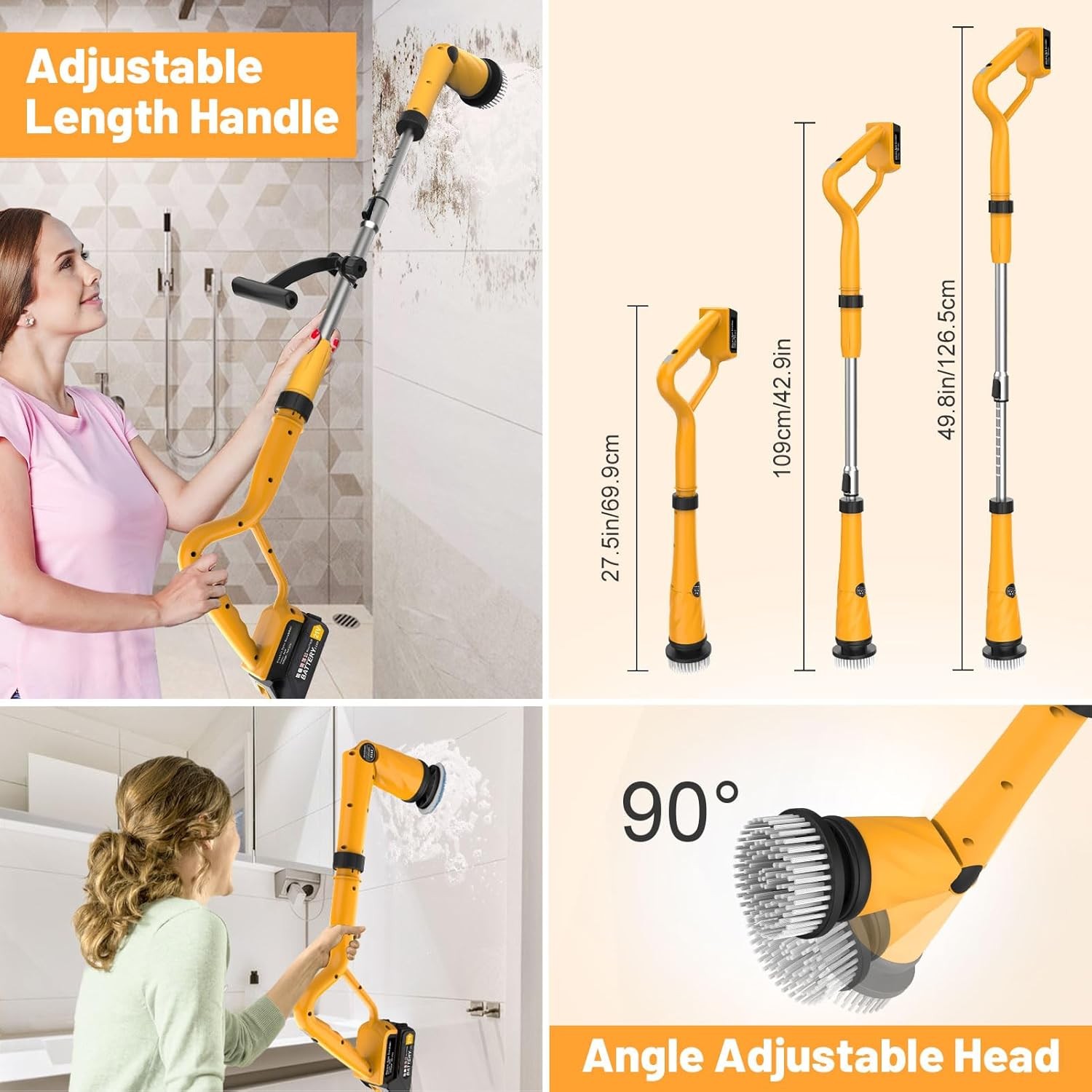 1500 RPM Electric Spin Scrubber for Dewalt 20V Battery, Power Shower Scrubber fo