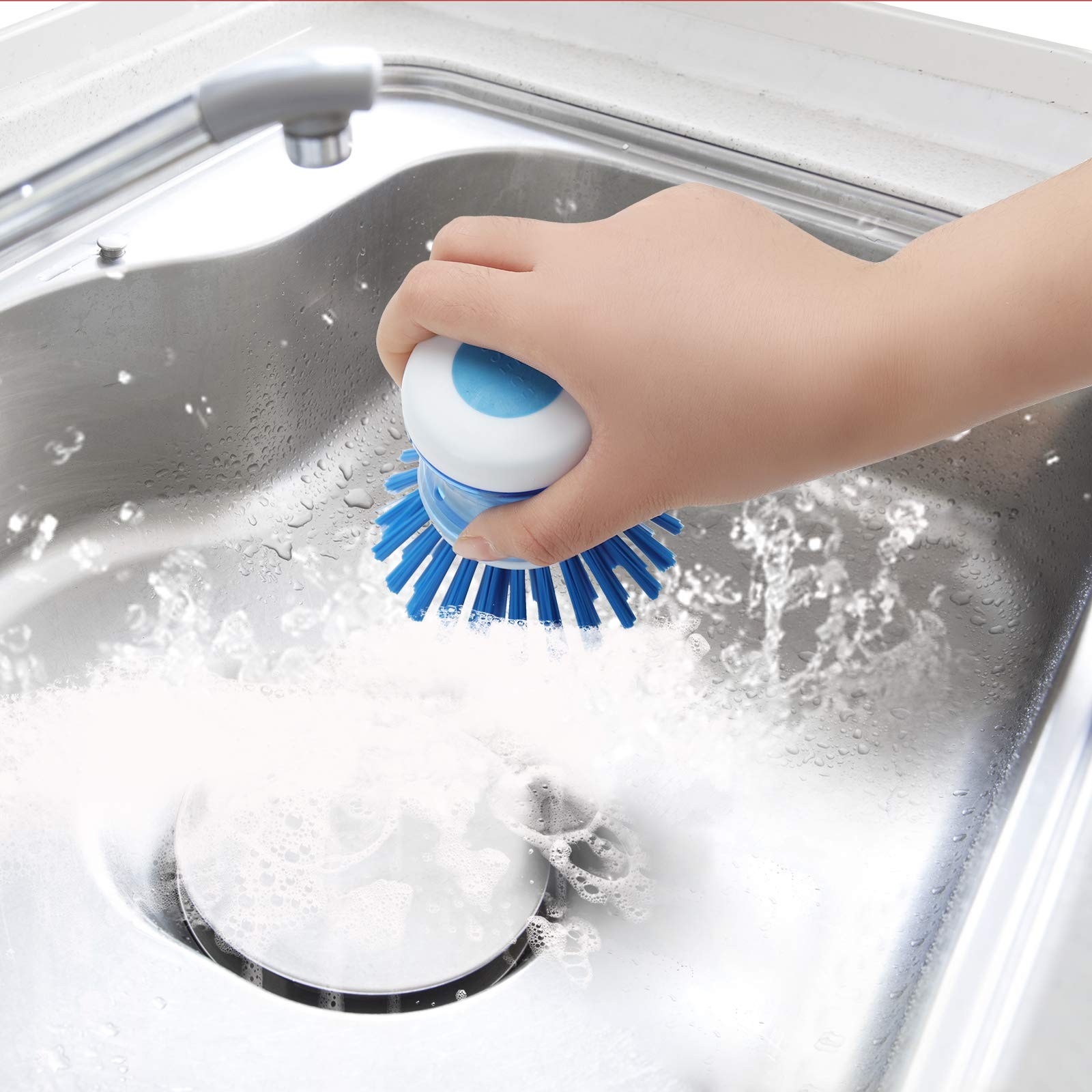 Dish Brush with Soap Dispenser for Dishes Pot Pan Kitchen Sink Scrubbing, Blue 2