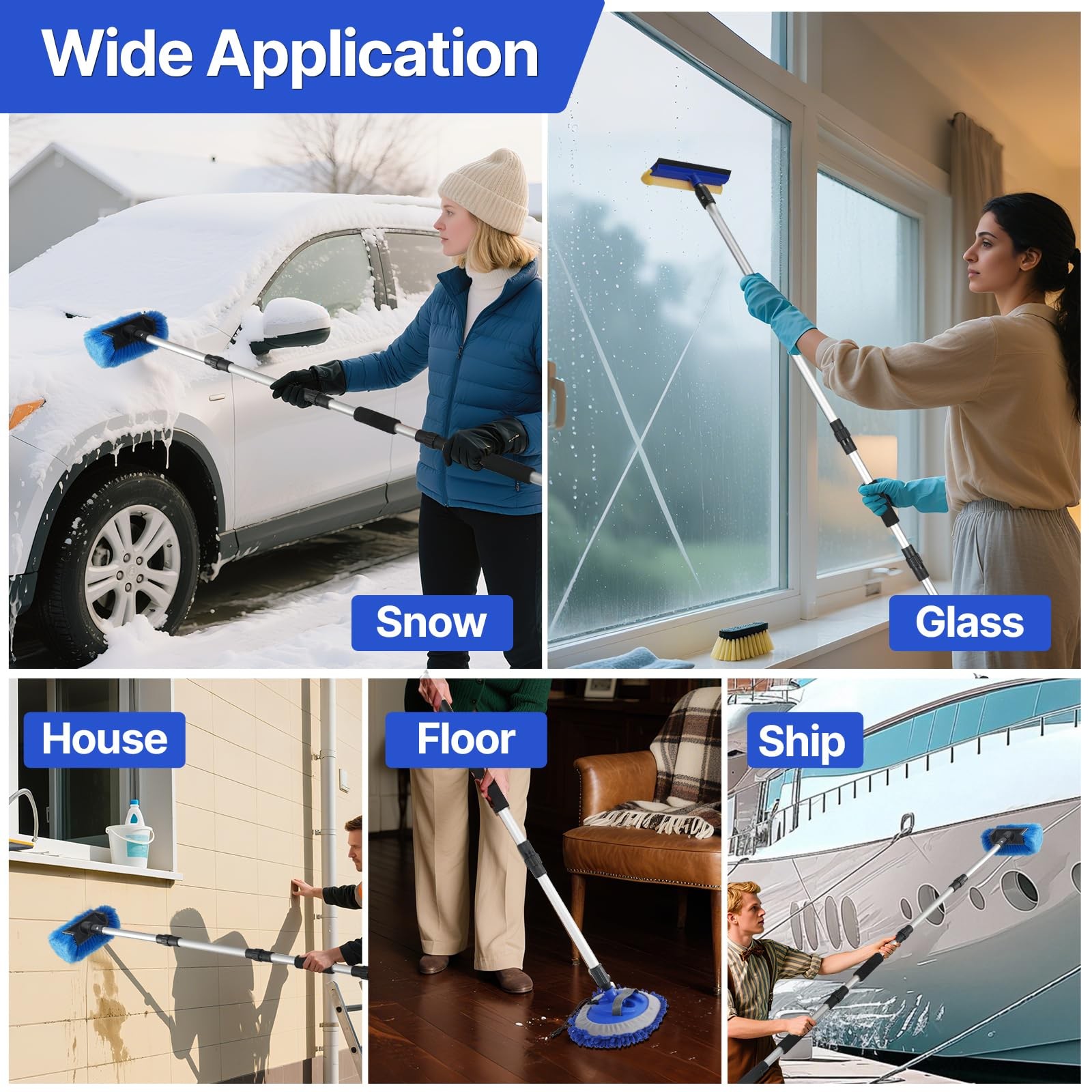 64 Inch Car Wash Brush Long Handle FlowThrough AntiScratch Hose Attachment