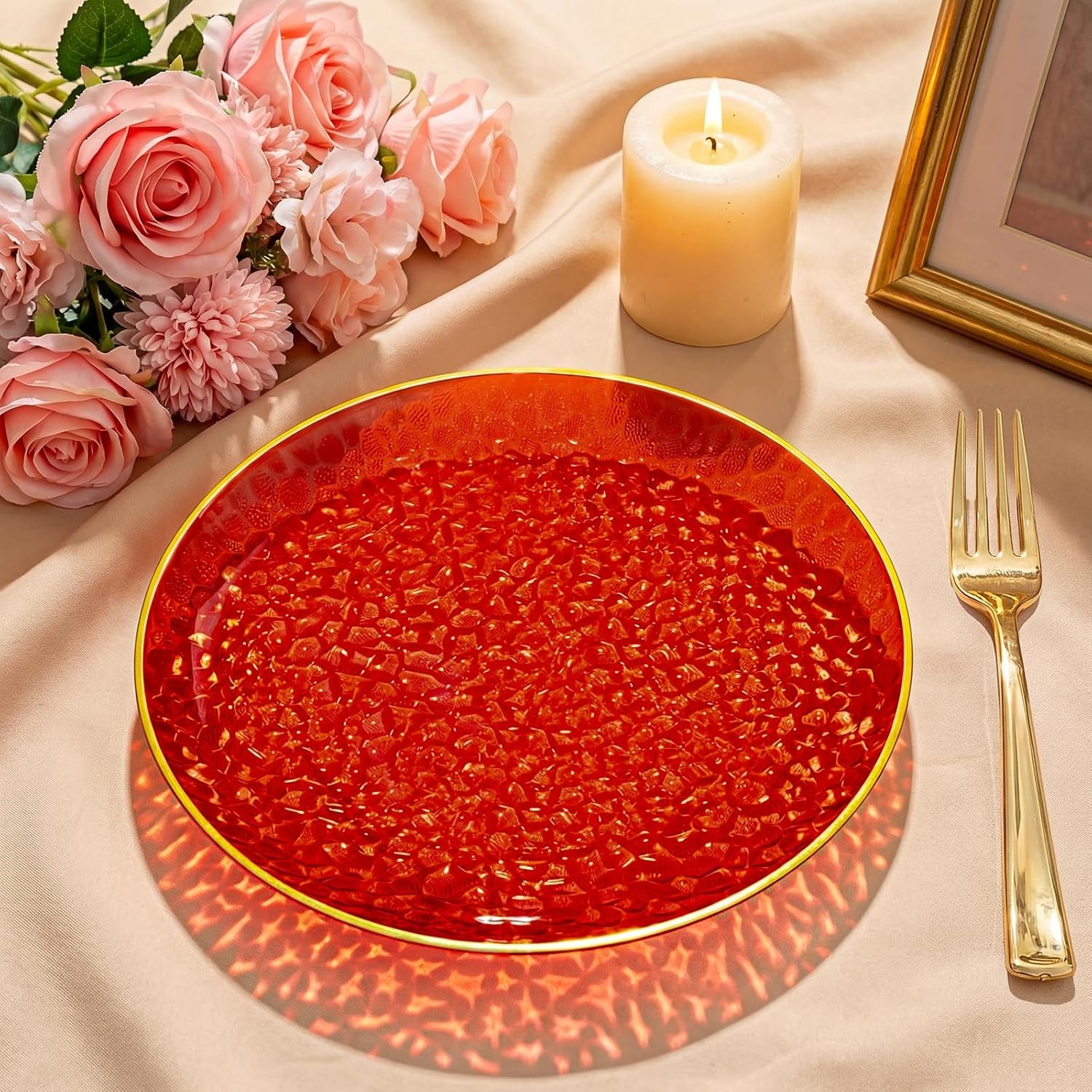 DaYammi 240Pcs Red Plastic Plates Including 120Pcs Red Dessert Plates and 120P
