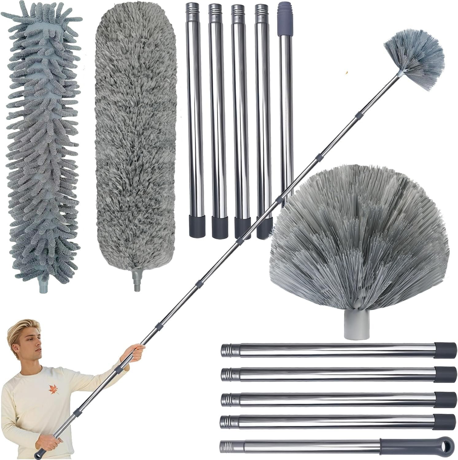 20+ Feet High Reach Duster Kit with 3-14 ft Extension Pole for Cleaning Fan, …