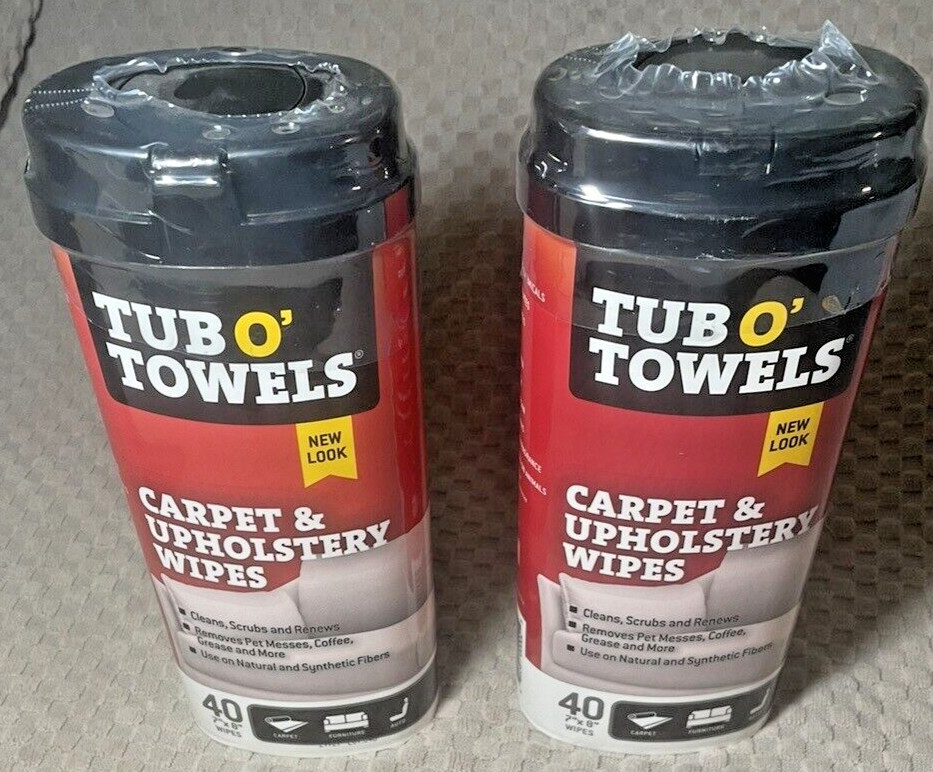 2 – Tub O Towels Carpet & Upholstrey 7″ x 8″ Size Cleaning Wipes, 40 Count