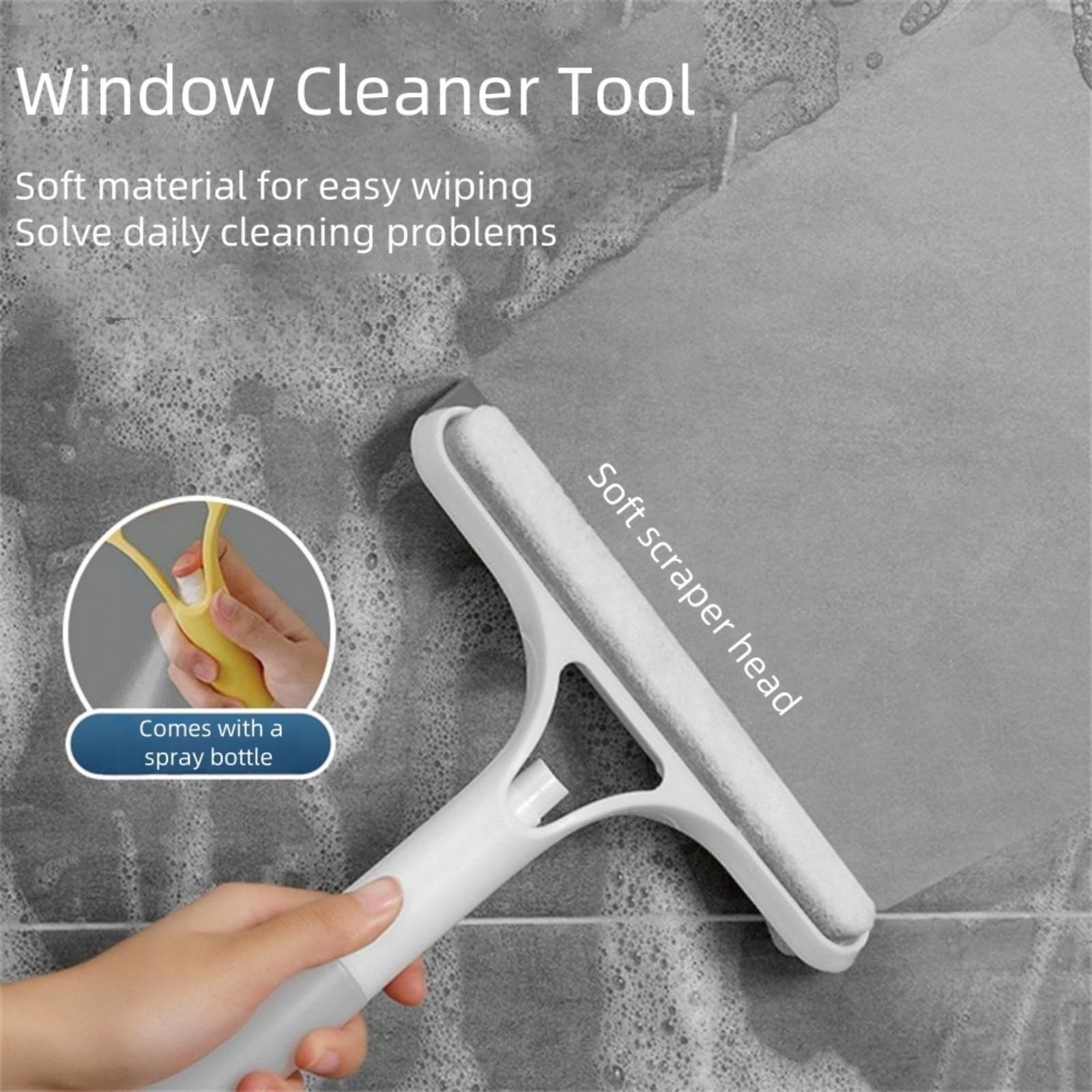 3-in-1 Glass Cleaning Multi-Tool – Spray-Equipped Window Scraper & Cleaner