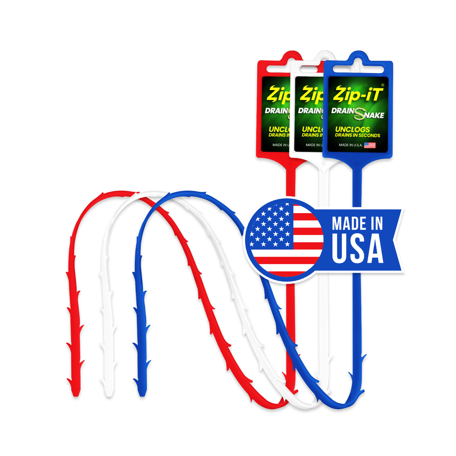 ZIP IT DRAIN CLEANER, 3-Pack Plastic Drain Stick Hair Clog Remover, drain snake