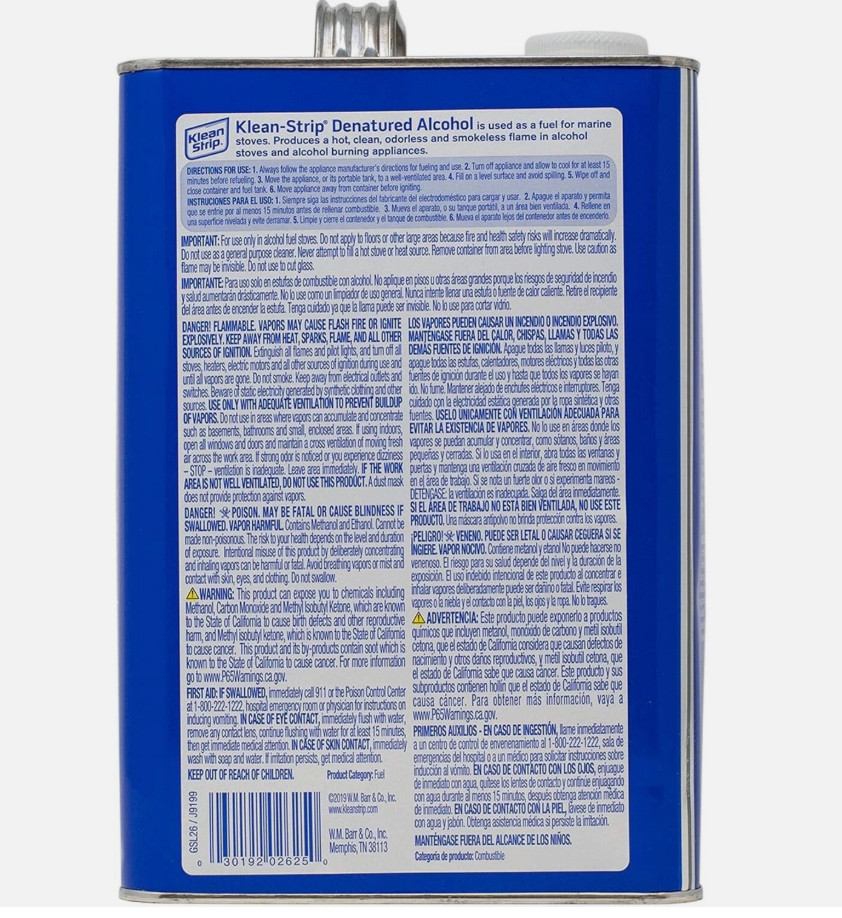 Klean Strip GSL26 Denatured Alcohol Clean Burning Fuel 1 Gallon.