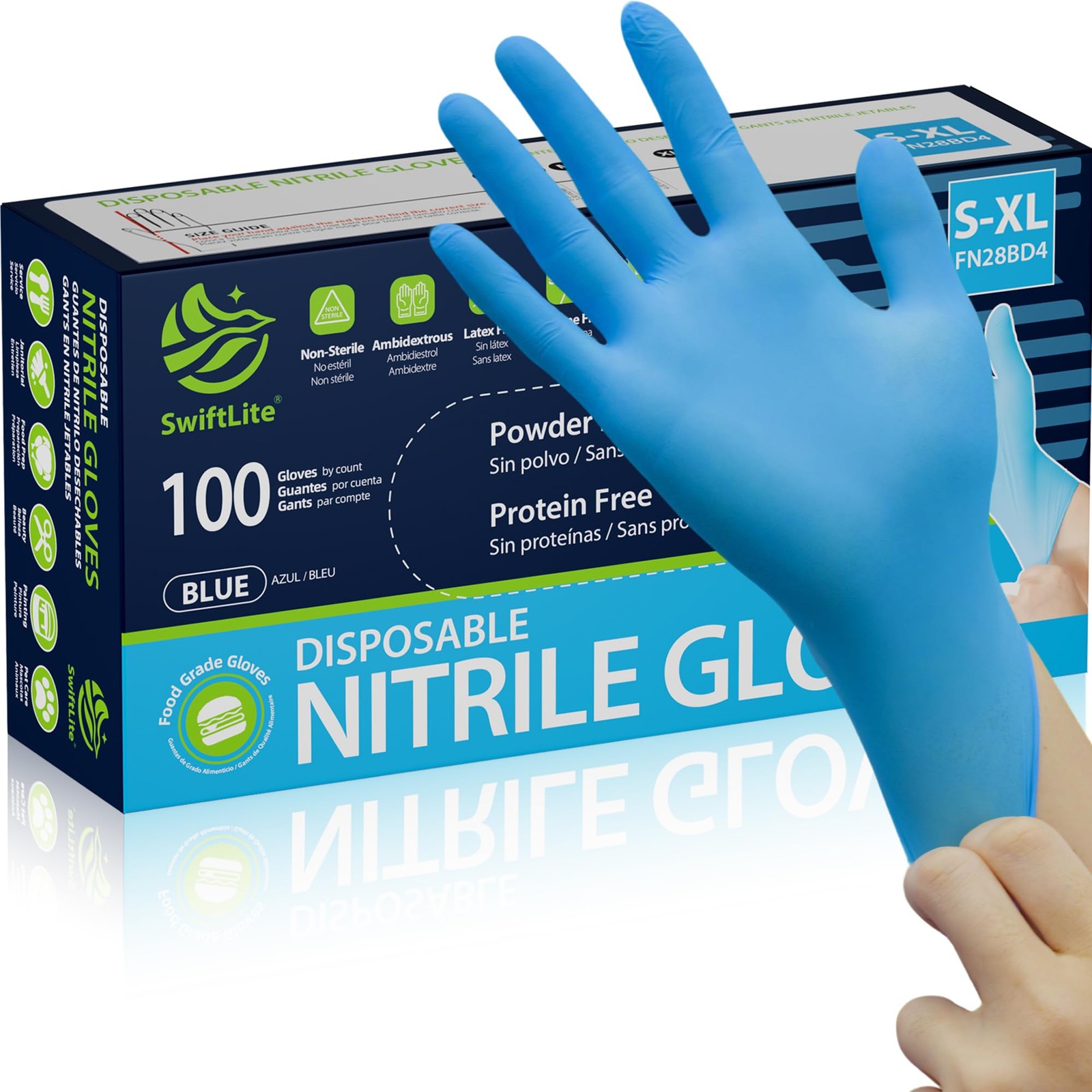 SWIFTLITE Nitrile Gloves, Food Safe Disposable Gloves Latex Medium, Blue