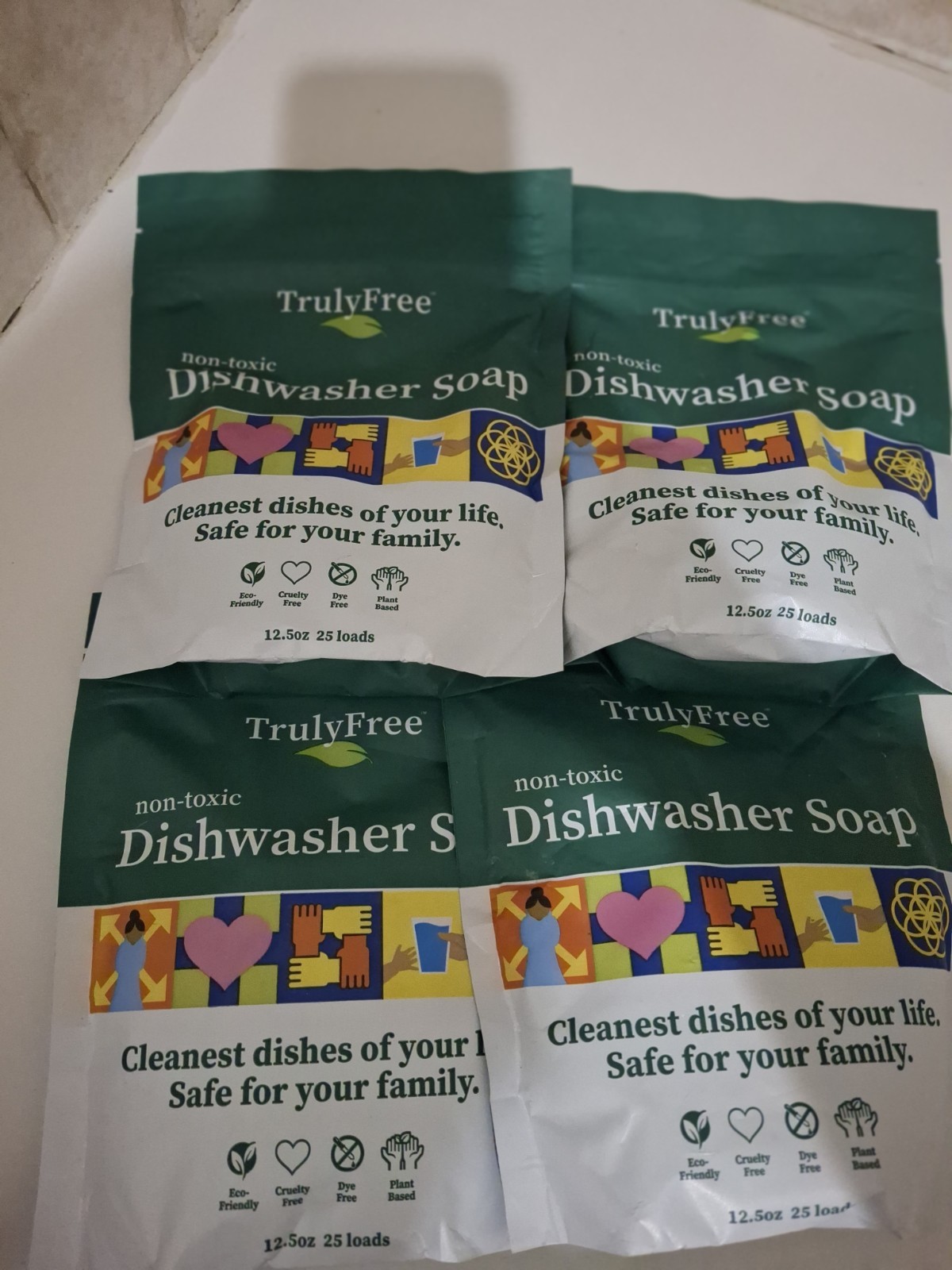 Truly Free Non-Toxic Dishwasher Soap 25 Loads/ea. Lot Of 4 packs 100 loads total