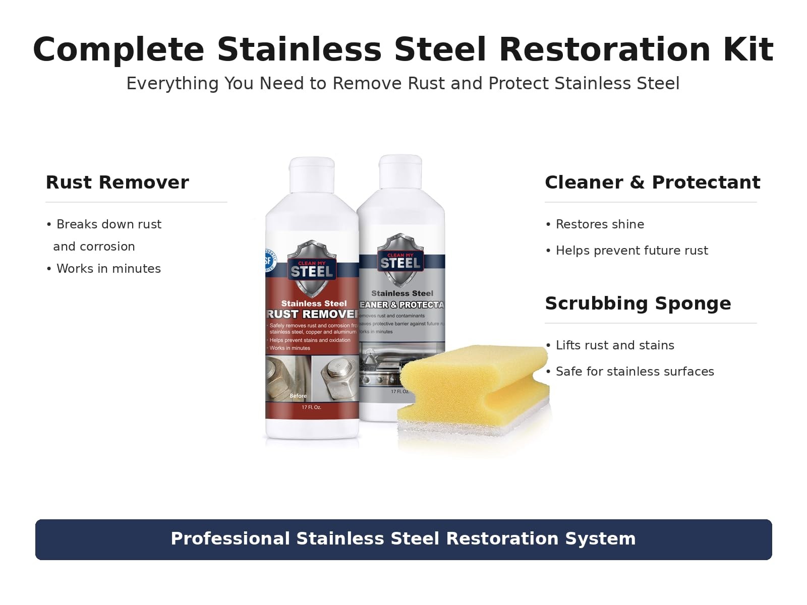 CLEAN MY STEEL Stainless Steel Rust Remover Kit 17 Fl Oz
