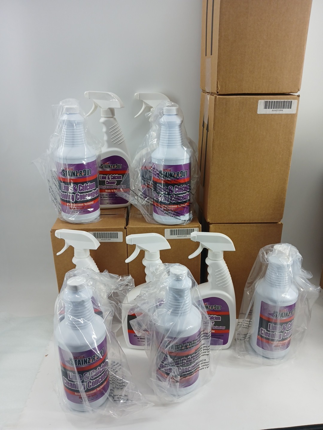 (Lot Of 5) Ultra Stainz-R-Out Lime & Calcium 32 Oz Concentrate Spray Bottle Sets