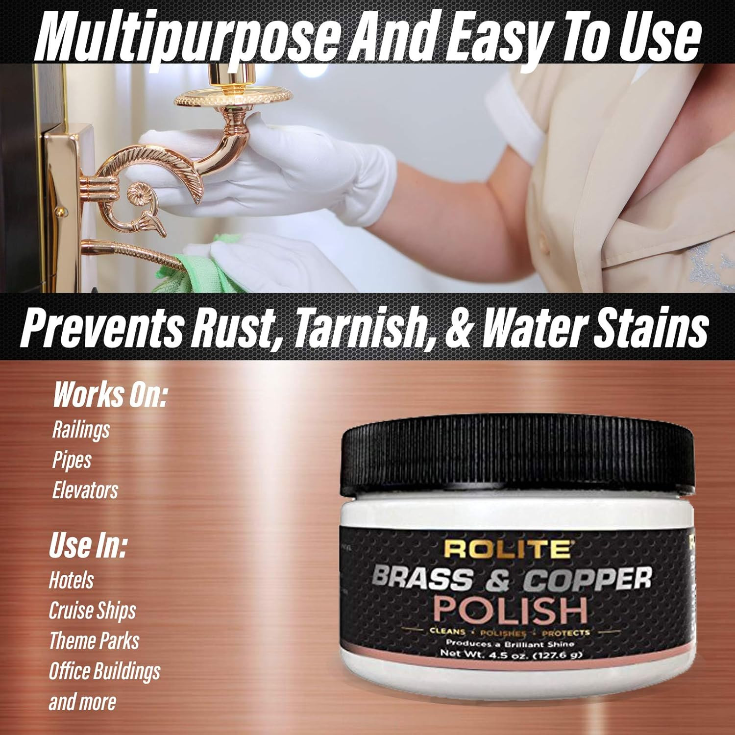 Rolite Brass Copper Polish 4.5 Oz Instant Tarnish Remover for Antiques Cookware