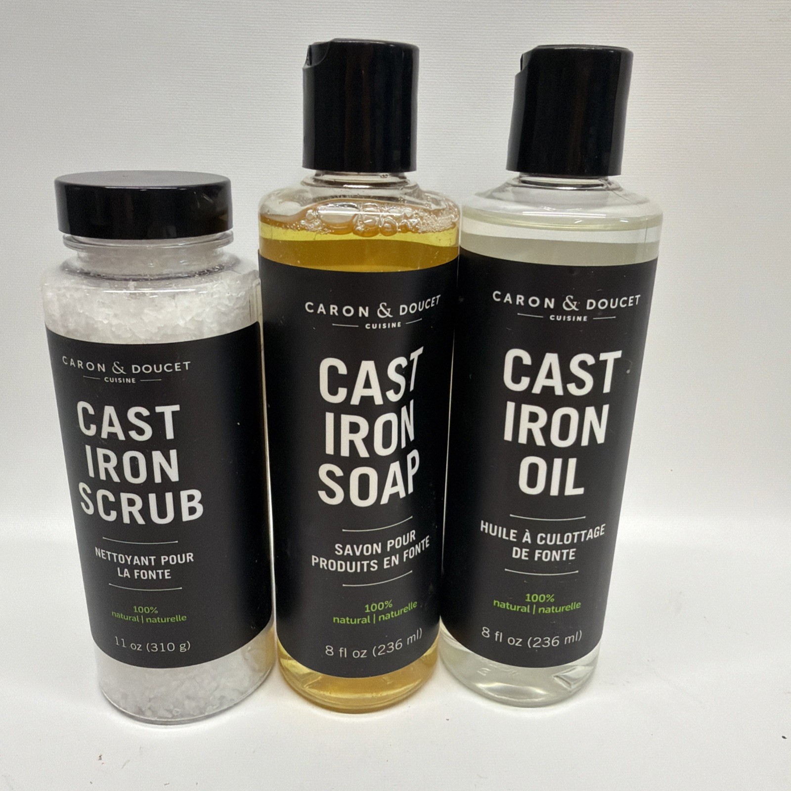 CARON & DOUCET Cast Iron Cleaning Set Soap Scrub & Oil New 100% Natural