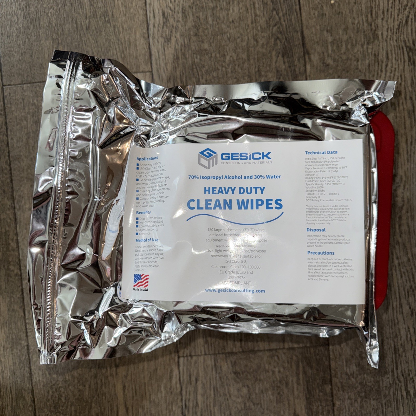 Gesick Heavy Duty Clean Wipes,70% Isopropyl Alcohol and 30% Water,(7”x7”)150CT