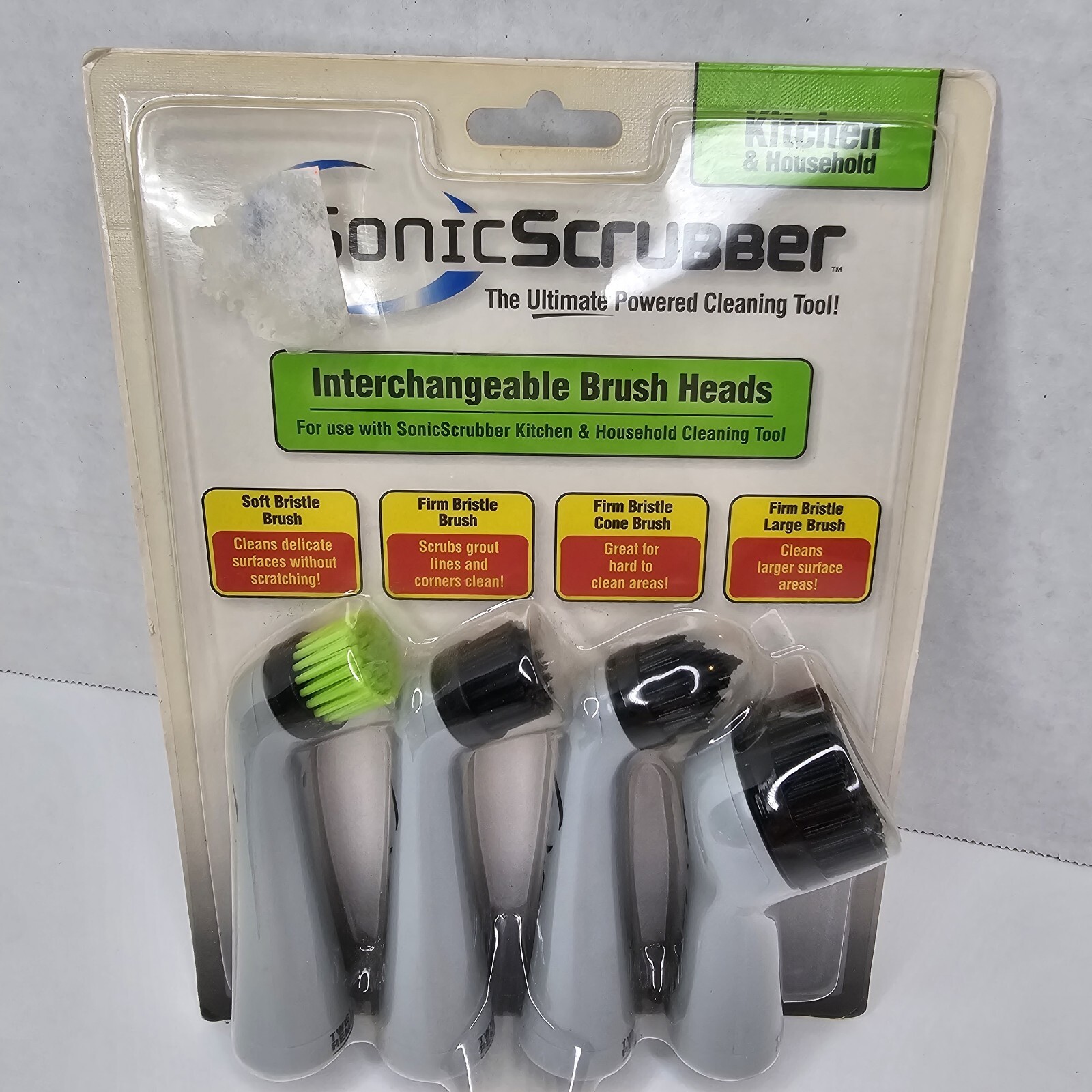 Sonic Scrubber Power Cleaner Interchangeable Brush Heads 4 Count