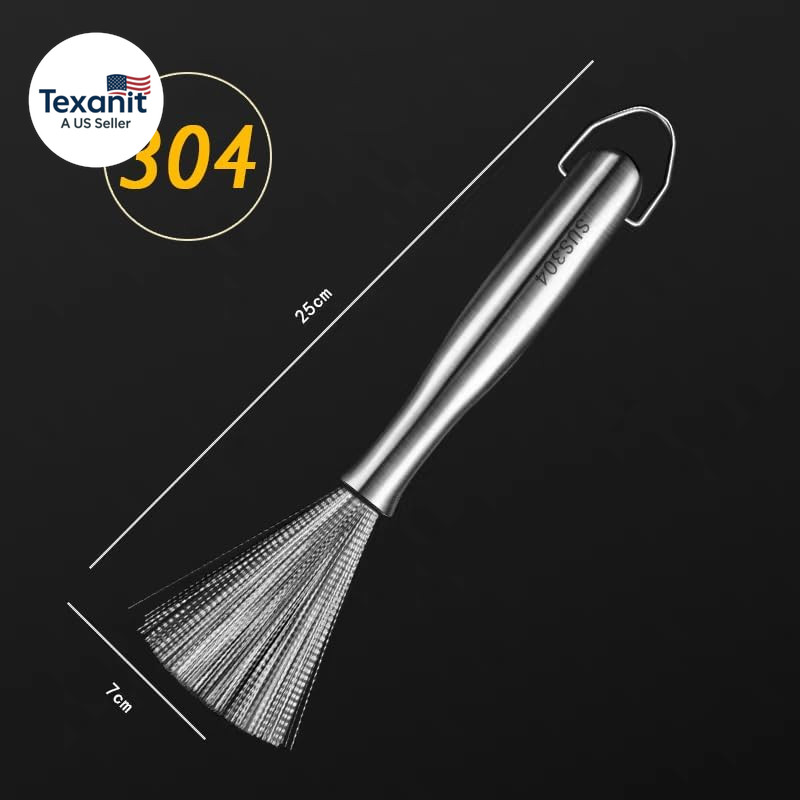 Stainless Steel Dish Brush with Handle, Metal Steel Wool Scrubber for Cast Lron,