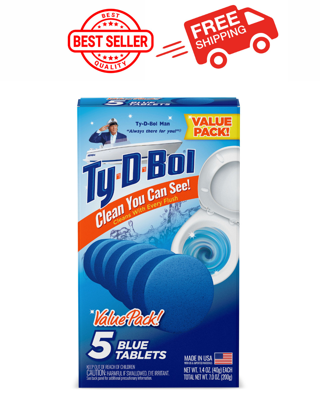 Ty-D-Bol Blue Tablets Value 5 Pack Automatic Toilet Bowl Cleaner Deodorizer Tabs
