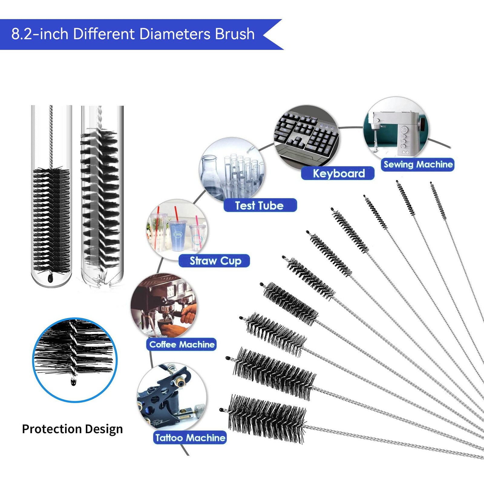 12 Pcs Tube Pipe Cleaners Brush Set | Flexible Drain Brush,Long Straw Brush