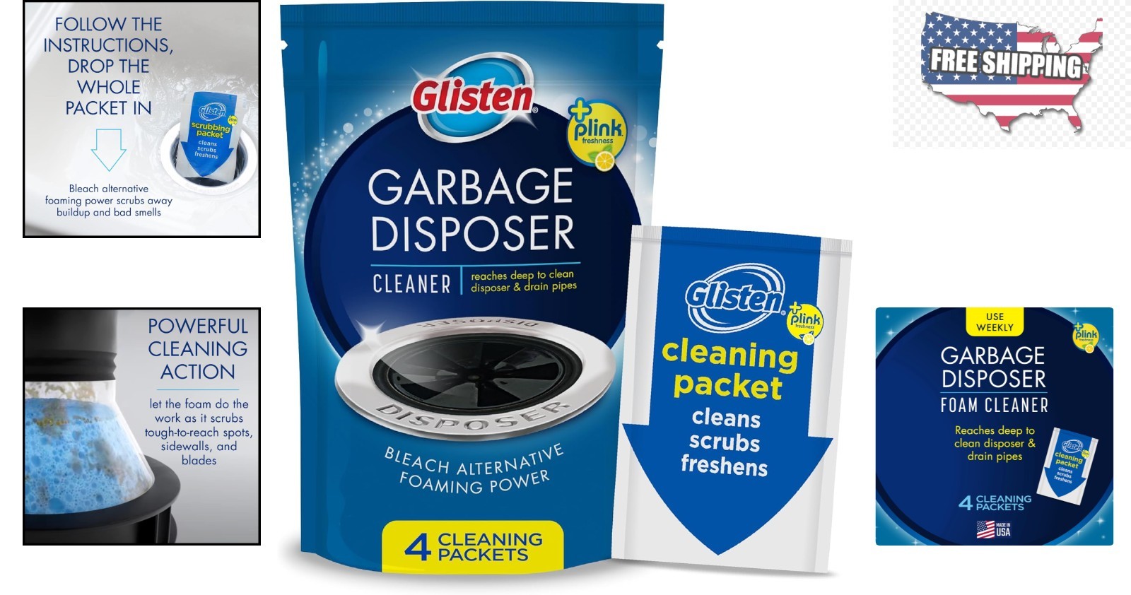 4.9 Oz Biodegradable Garbage Disposal Cleaner in Lemon Scent – 4 Uses Per Pack