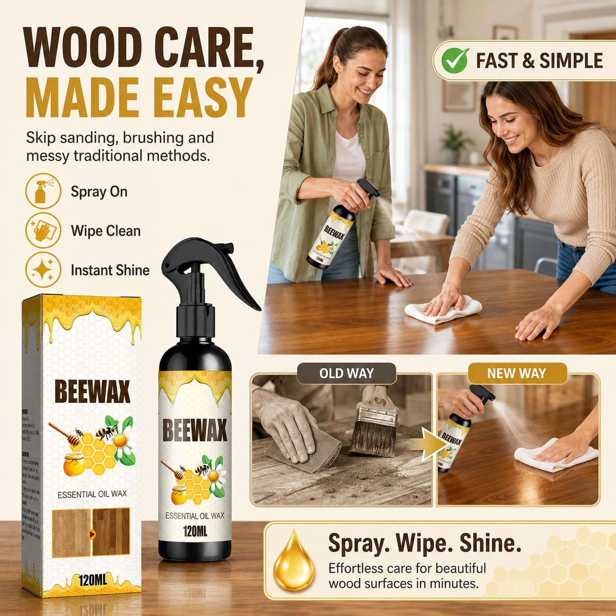 2pcs Beeswax Wood Polish,Bees Wax Furniture Polish And Cleaner,Beeswax Furnit…