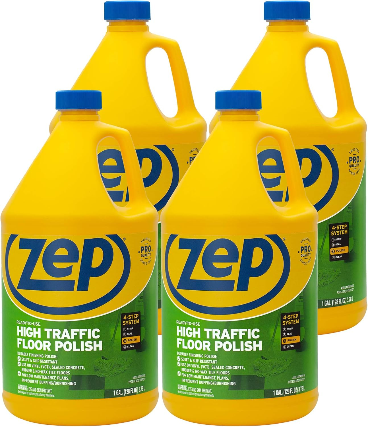 Commercial High-Traffic Floor Polish, 4-1 Gallon Bottles, Professional Grade Flo