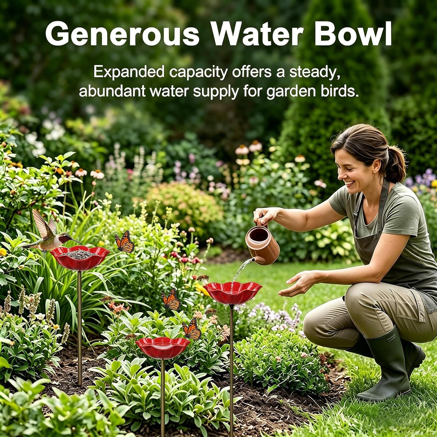 Small Bird Bath for Outsides, Handmade Metal Flower Garden Stake Birdbaths & Fee