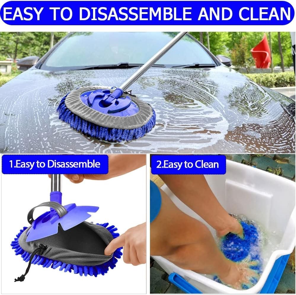 47.5″ Car Wash Brush Mop Cleaning Tool with Long Handle Kit for Washing Detailin