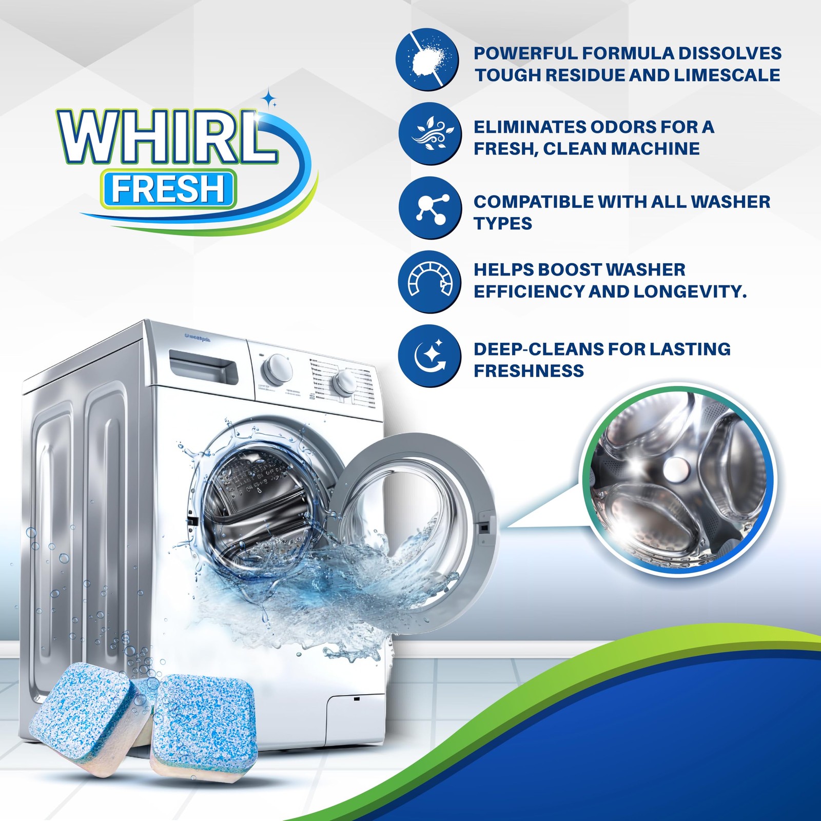 Washing Machine Cleaner Tablets 24 Pack Deep Cleaning Descaler Deodorizer Septic