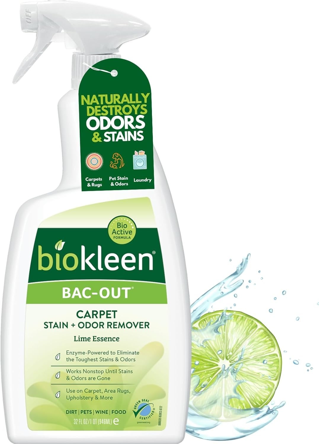Safe & Natural Bac-Out Enzyme Cleaner, 32 Oz – Eliminates Odors from Pets & More