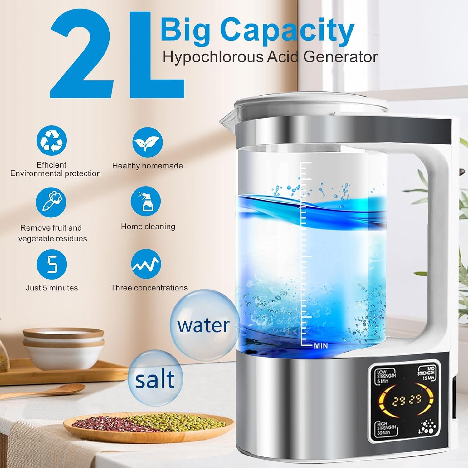 Hypochlorous Acid Generator 2000ML Portable Cleaning Solution Maker