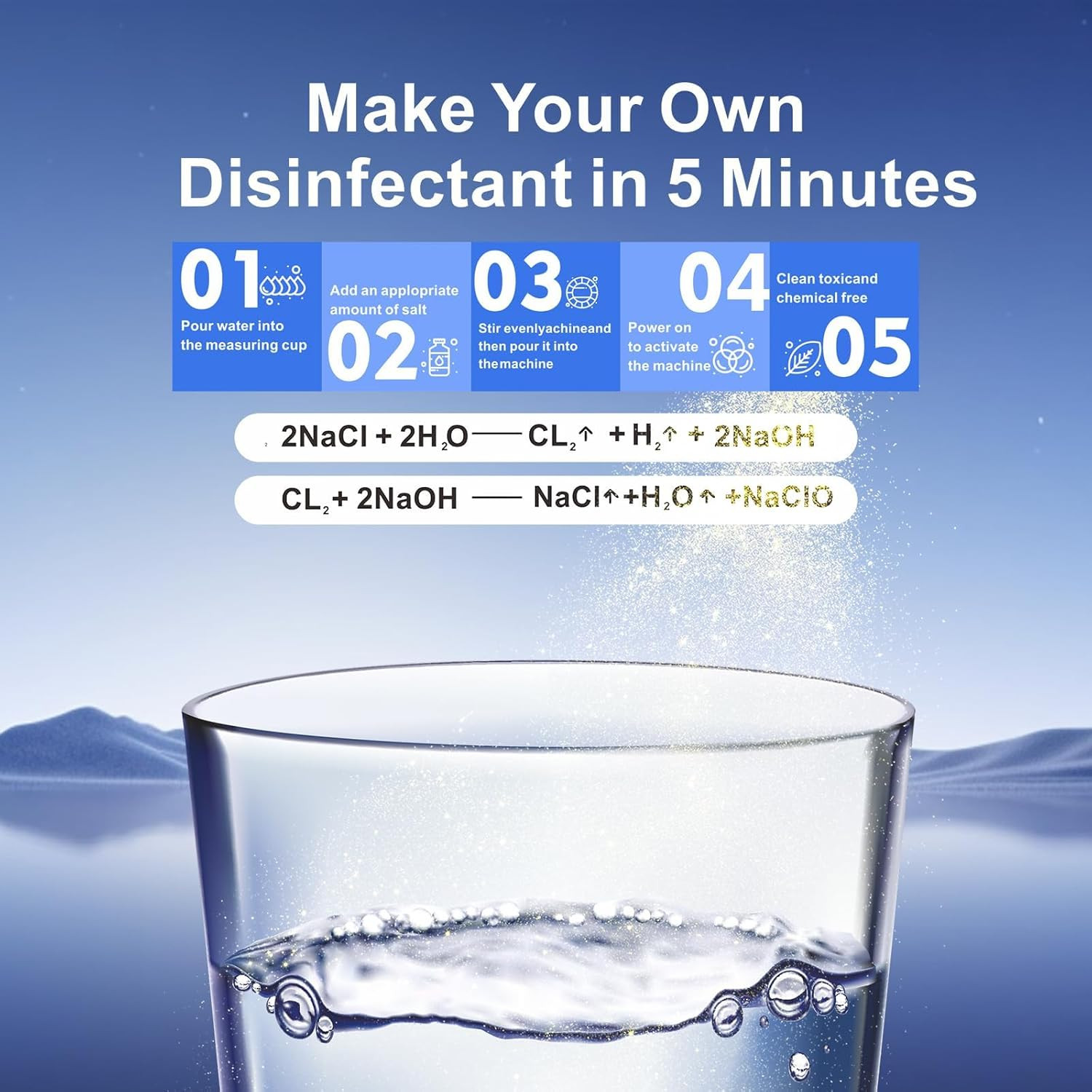 Hypochlorous Acid Generator 2000ML Portable Cleaning Solution Maker