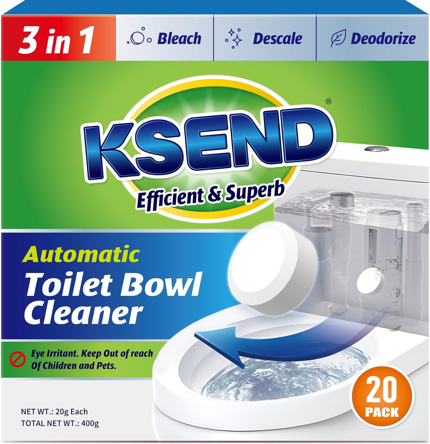 Toilet Bowl Cleaner Tablets 20 Pack Automatic Bleach Tank Cleaner Deodorizer